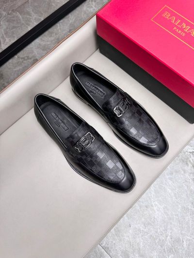 BALMAIN Black calfskin Leather Shoes-BALMAIN Man Business Leather Shoes